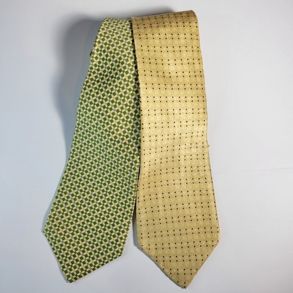 Banana Republic and Burma Bibas green and yellow silk ties set of 2 - Picture 1 of 5